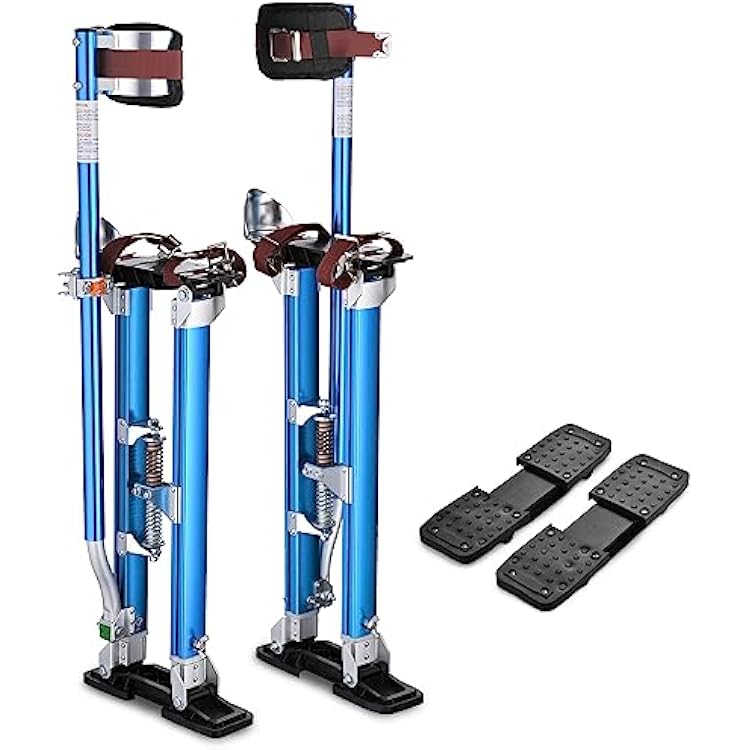 Yescom Drywall Stilts 24-40 inches Adjustable Aluminum Painting Tool Blue with Comfort Leg Pads and Extra Pair of Stilt Rubber Soles Replacement Kit