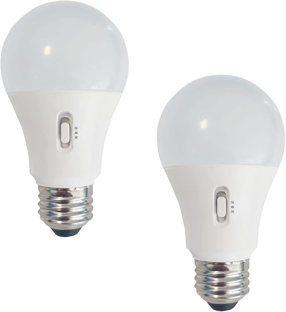 10W A19 3CCT Selectable 3000, 4000 and 5000 Dimmable LED Bulb -General-Purpose Household Lighting Bulb - 800lm, 240 Degree, E26, UL & ES Listed - Uses 10 Watts of Energy Pack of 2