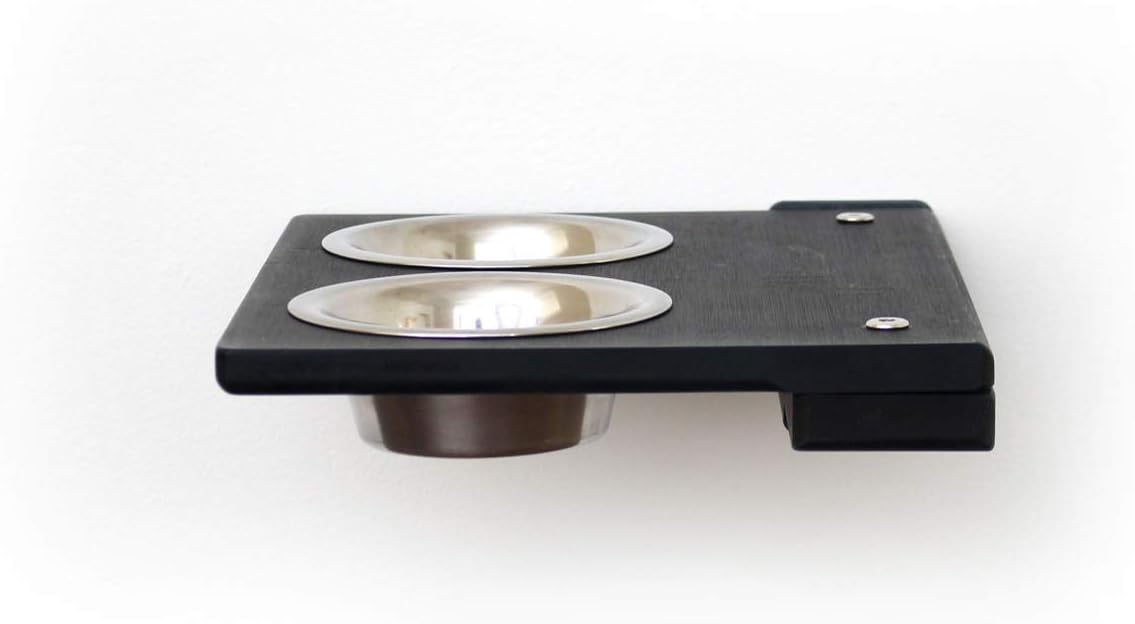 CatastrophiCreations Cat Feeder Wall-Mounted Elevated Feeding Shelf, 8.5 x 11 x 3 Inches, Onyx Bamboo - Pack of 1