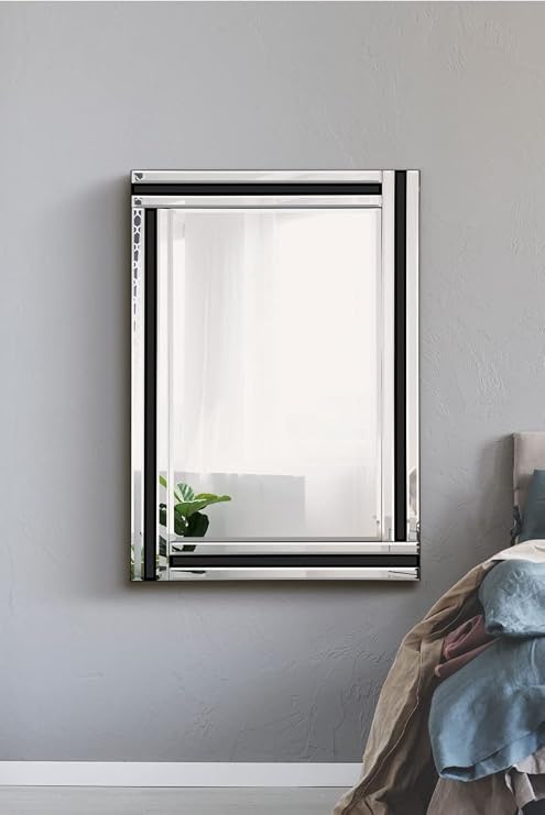 Modern Black And Silver Triple Bevelled Wall Mirror 3Ft3 X 2Ft3 (70cmx100cm)
