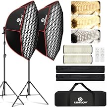 Light Box Photography Lighting Kit:2-Pack 37" Octa Softbox,Honeycomb Grid,110W LED Lamps,RC,Tripod Stands for Studio Light,Video Recording,Portraits,Model/Food/Pet/Baby/Product Shoots & Live Streaming