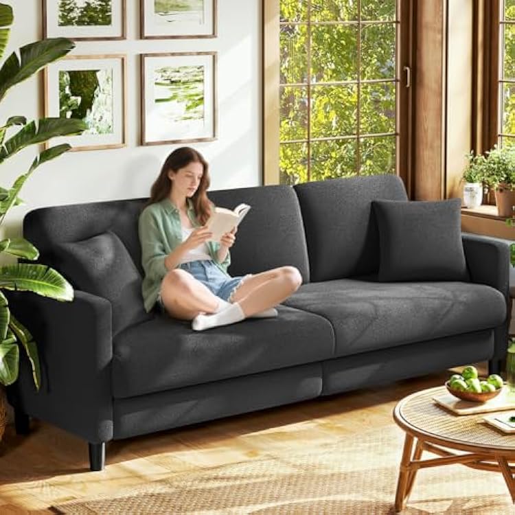 Welzona 83 Couches for Living Room, Teddy Sofa Couch, Comfy Sofas for Living Room, Tool-Free Setup Loveseat Sofa, All-Wood Love Seat Couches, Small Couch 2 Pillows Included, Grey