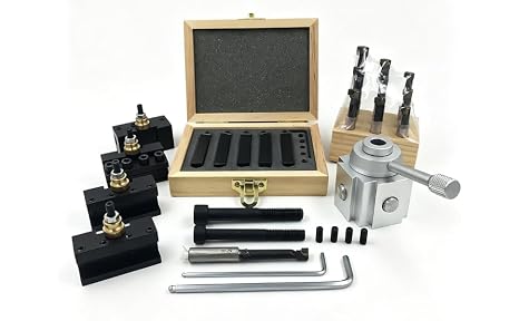 Mini Quick Change Tool Post Holder Set +9pcs 3/8 Boring bar+1/4" 5Pcs Indexable Carbide Inserts Turning Tool Bit Set