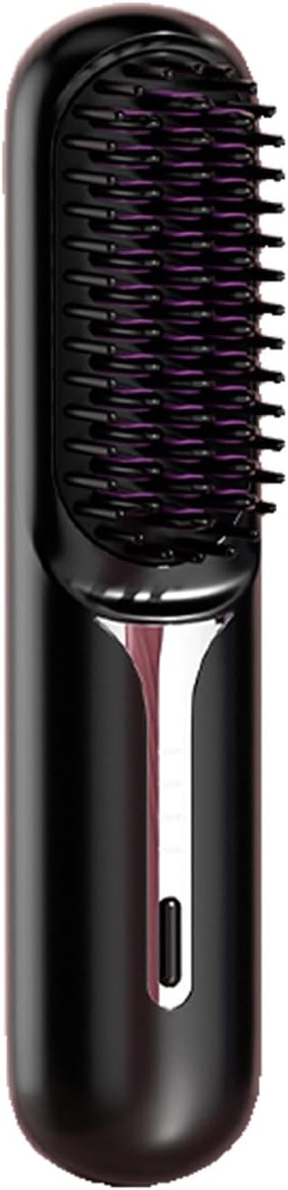 Cordless Hair Straightener Brush - Portable Heated Straightening Brush for Travel, Party, Mini Ionic Hot Comb Straightener for Women,Ceramic Coating, Lightweight for Touch-ups, Anti-Scald (Black)