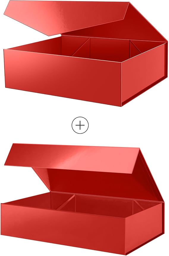 PACKHOME 1 Extra Large Gift Box 16.3x14.2x5 Inches, 1 Extra Large Gift Box 17.5x11.3x4.3 Inches (Red)