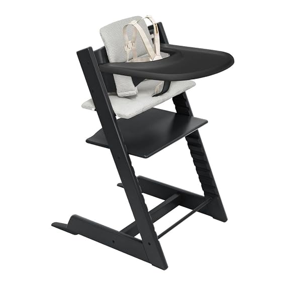 Stokke Tripp Trapp High Chair with Tray and Cushion, Black/Nordic Grey