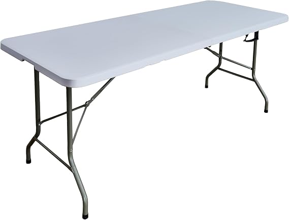 6FT Folding Tables,4cm Thick Tabletop,180x74x74cm Extra Wide,Portable Camping Table with Carry Handle & Sturdy Iron Frame, Ideal for Picnic, BBQ, Patio, Party, White