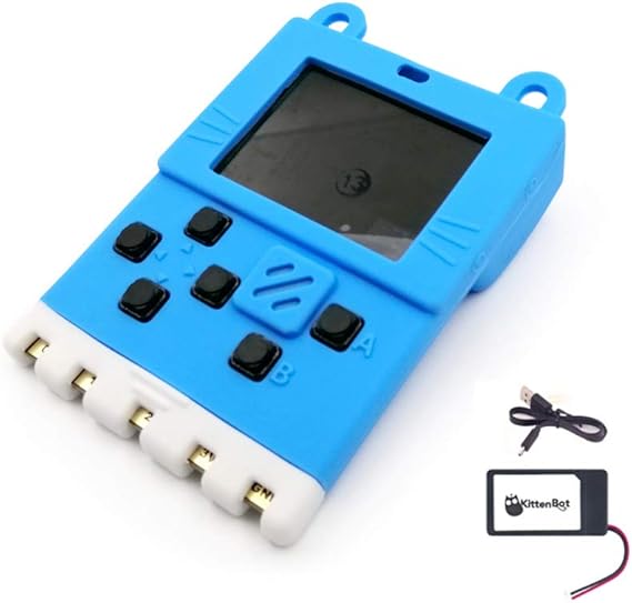 Kittenbot Meowbit Card-Sized Retro Computer Video Game Console Codable Console for Microsoft Makecode Arcade and Python Compatible Micro:bit Expansion Board for Building Robot-Blue
