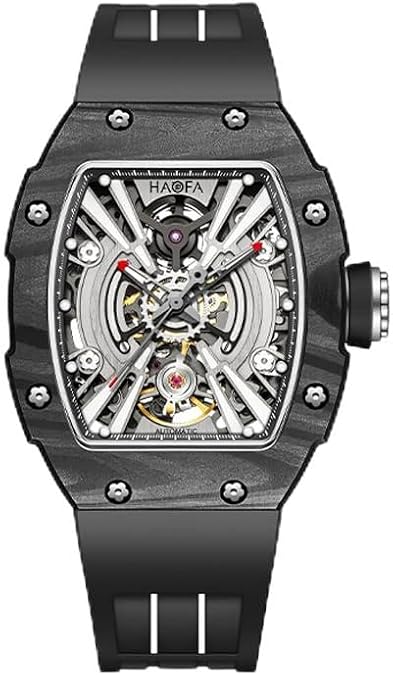 Haofa Automatic Men's Watch Middle Size Skeleton Mechanical Wrist Watches for Men Carbon Fiber Bezel Sapphire Waterproof Watches 1906L