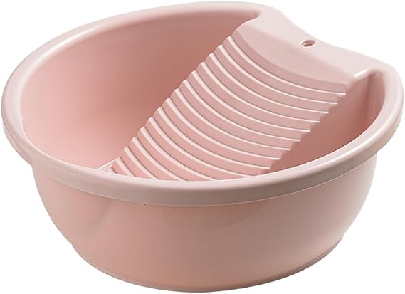 Washboard Basin for Hand Washing Clothes, 2-in-1 Laundry Tub with Built-in Washboard, Pink