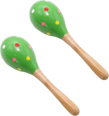2 Pcs 8 Maracas Wooden Rattles Shaker Hand Music Instruments Percussion Instruments, Green