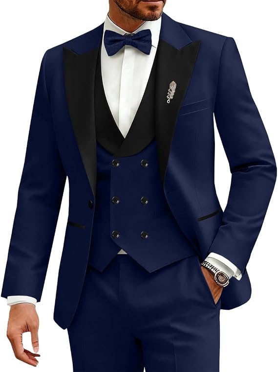 Mens Tuxedo Suit Set 3 Piece Wedding Party Suits for Mens Tuxedo for Men Slim Fit Outfit with Bow-Tie