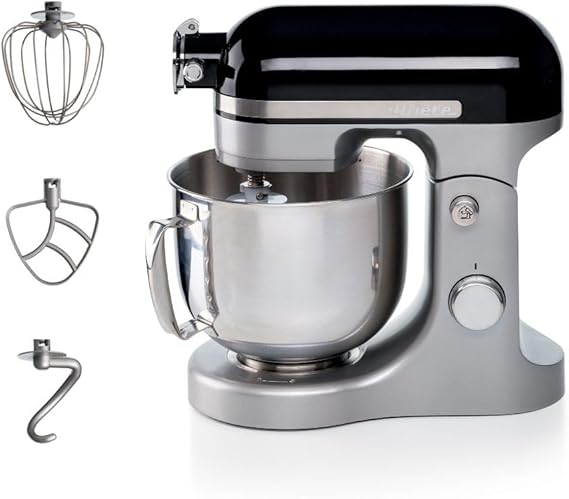 Ariete Moderna Mutfak Şefi Siyah Gri 1589/02 - Döküm Gövde, Planet Mikser Yoğurma Makinesi, 1600 Watt, 11 hız, 5,5 Lt Paslanmaz Çelik Hazne, Sıçrama Önleyici Kapak, 3 Hazne Aparat