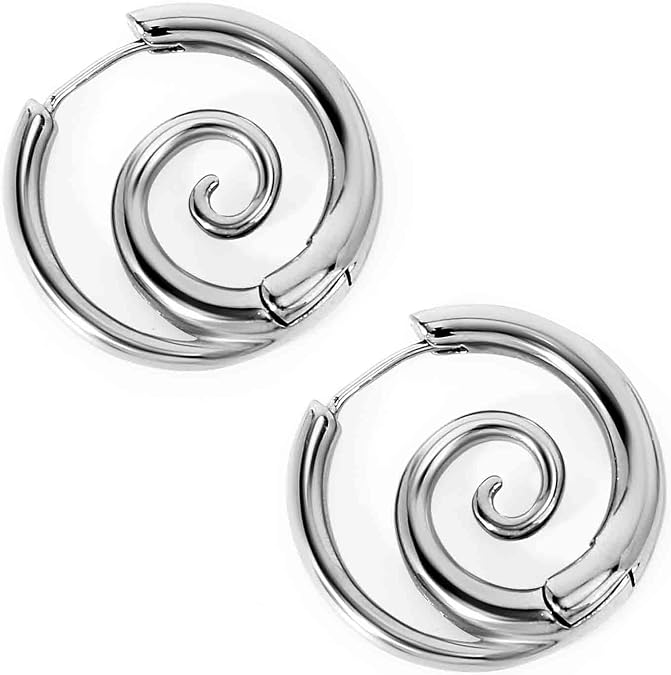 Mikovivi Sea Wave Spiral Earrings for Women, Stainless Steel Thick Round Swirl Earrings Personality Spiral Hoop Jewelry for Women Accessories