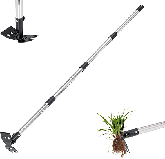 Weed Puller Tool with 156cm Long Handle, 2 in 1 Weed Rake & Garden Hoe