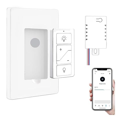 Nexete Smart Wireless Light Switch, Dimmer Switch & Receiver Kit No Wiring Wireless Remote Control,Remote & Voice Control,Bluetooth Work with Amazon Alexa Only, ETL Certified (1 Switch & 1 Receiver)