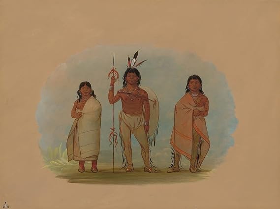 HCOTZHPY Classic Famous Artwork Modern Canvas Painting Ottowa Chief His Wife and a Warriories by George Catlin Oil Painting Reproduction for Office Decor 60x90cm