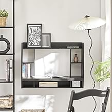 Haotian SoBuy Wall Mounted Folding Table Home Office Workstation Computer Desk with Storage Shelves Trestle Desk, Black FWT18-SCH
