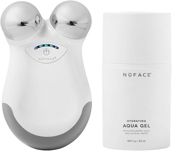 NuFACE MINI Classic Microcurrent Facial Device Kit - Face Sculpting Tool & Neck Tightening Device to Contour & Smooth + Activating Aqua Conductive Gel for Microcurrent Treatment
