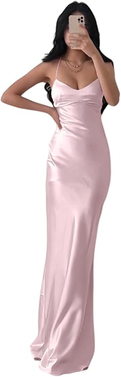 Long Satin Summer Bridesmaid Dresses Mermaid Prom Dress Spaghetti Straps Formal Evening Gowns