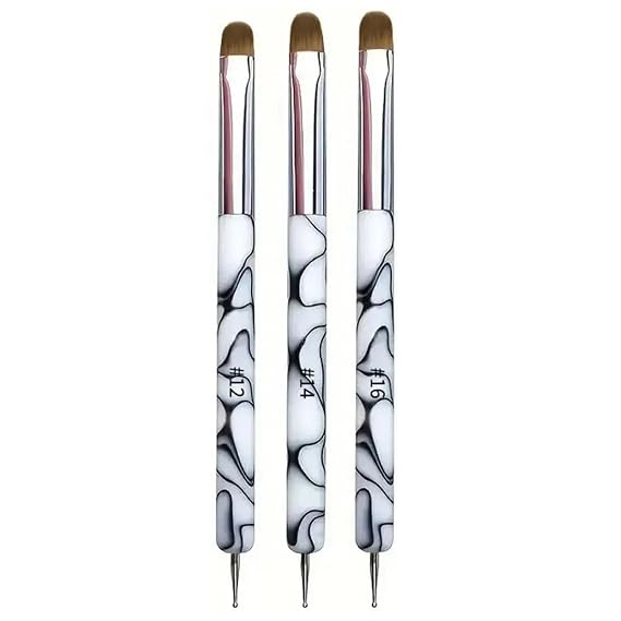 3Pcs Double Head Nail Art Brushes & Dotting Tools Kit (White), French Tip Nail Brush Set, Builder Gel Nails, DIY Acrylic Nail Design Tool for Salon & Home Manicure Beginners/Artists