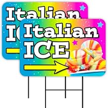 Italian Ice 2 Pack Double-Sided Yard Signs 16" x 24" with Metal Stakes (Made in Texas)