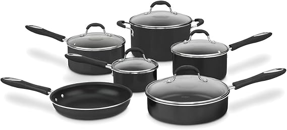 Cuisinart Pots and Pans Set, Nonstick w/Aluminum Core, 11-Piece, Black