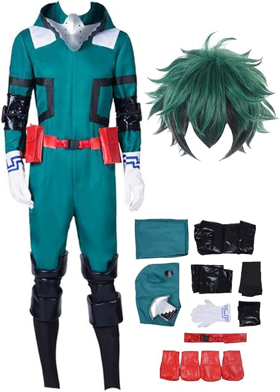 Midoriya Izuku Cosplay Costume Izuku Midoriya Cosplay Outfit Jumpsuit Fighting Suit with Wig