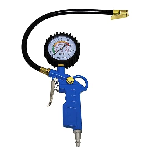 Auto Tire Inflator with Pressure Gauge 220 PSI Dial Wheel Inflator Gage Compressor Accessories Heavy Duty with Rubber Hose and Quick Connect Plug for RV Car Motorcycle for Men