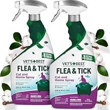 Vet's Best Natural Cat Flea & Tick Home Spray Plant-Based Cotton Spice Mist for Cats Indoor Flea Control with Natural Oils Gentle Scented Spray for Home Use Made in USA, 32 oz, 2-Pack