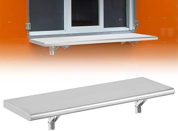 Concession Shelf 48" L x 12" W, Stainless Steel Drop Down Folding Serving Food Shelf for Concession Window