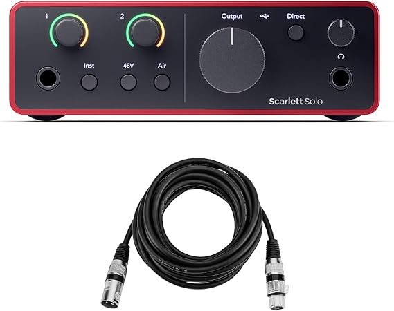 Focusrite Scarlett Solo 4th Gen USB Interface with Software Suite, Bundle with HA 10' XLR Microphone Cable