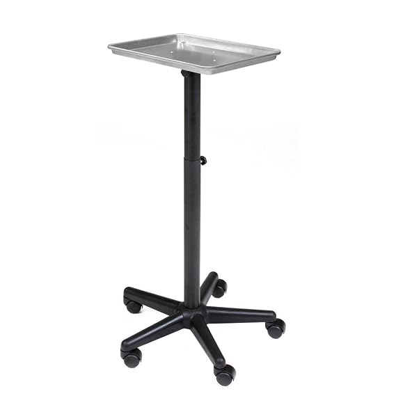 BAILEY Service Tray Silver Rolling Adjustable Multi-Use for Coloring, Tinting, Styling, Salon Service Tray Tattoo or Facial Service Tray