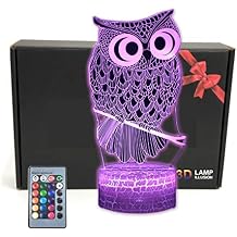 TriPro Owl 3D Illusion Night Light, 16 Color Changing LED Desk Lamp with Remote & Touch Control, USB/Battery Powered Bedroom Decor, Gifts for Kids, Boys Girls, Animal Lover