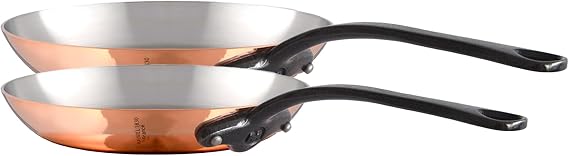 Mauviel M'Heritage 150 CI 1.5mm Polished Copper & Stainless Steel 2-Piece Frying Pan Set, And Cast Iron Handles, Made in France