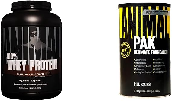 Animal 100% Whey Protein Powder Whey Blend for Pre- or Post-Workout & Pak - Convenient All-in-One Vitamin & Supplement Pack