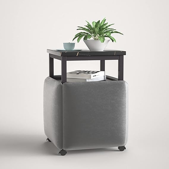 5 in 1 Combination Dining Table with 4 Stool, Space Saving Nesting End Table, Stackable Ottoman Stool Footrest Home Creative Cube Sofa Chair & Table (Color : Gray, Size : Black)