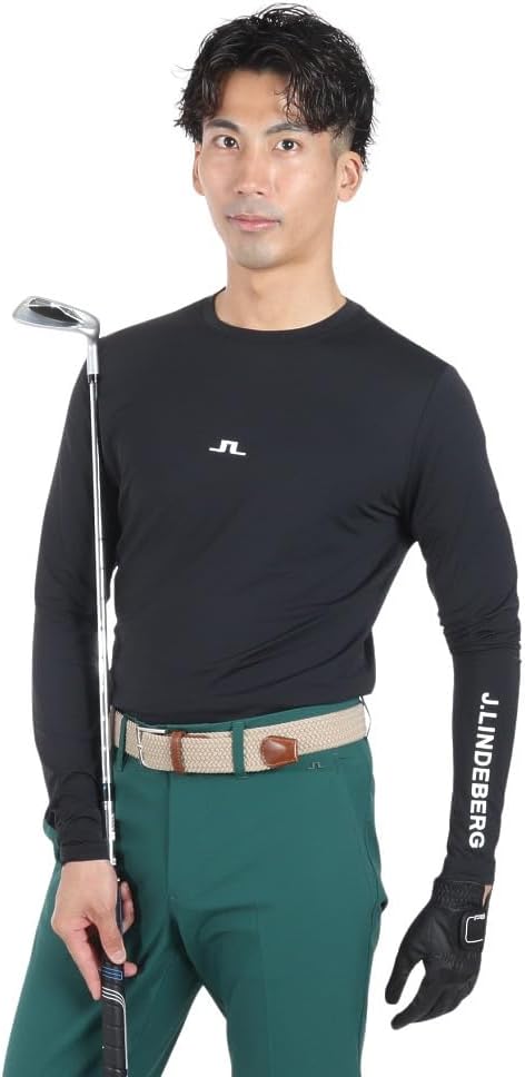 J.Lindeberg 071-21313-019 Golf Wear, Water Absorbent, Quick Drying, Cool to Touch, Long Sleeve, High Neck, 071-21313-019 Black/L/Men's, Black