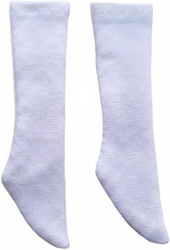 Doll Cotton Socks Classic Ribbed Knee-High Accessories Soft Breathable Textile Slouch Fashion Look Suitable for Collector , White