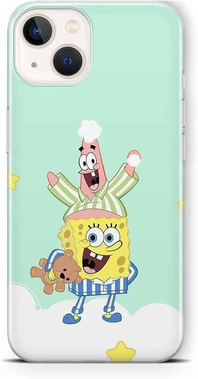 Multitronic iPhone 13 Uyumlu Süngerbob ve Patrick Tasarım Baskılı Şeffaf Kılıf