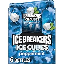 ICE BREAKERS Ice Cubes Peppermint Flavored Sugar Free Chewing Gum Bottles, 3.24 oz (6 Count, 40 Pieces)