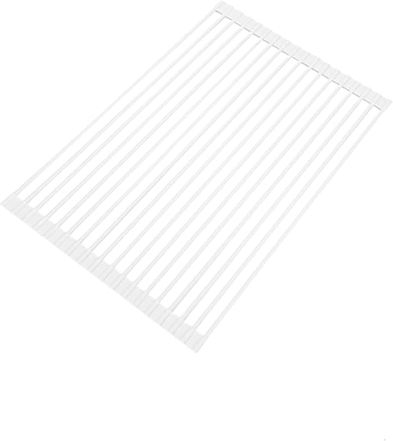 BeyondNice Roll Up Dish Drying Rack, Sink Drying Rack Over Sink Dish Drying Rack Stainless Steel Foldable Drain Rack for Kitchen Sink Counter Utensils Vegetables and Fruits (Medium,White)