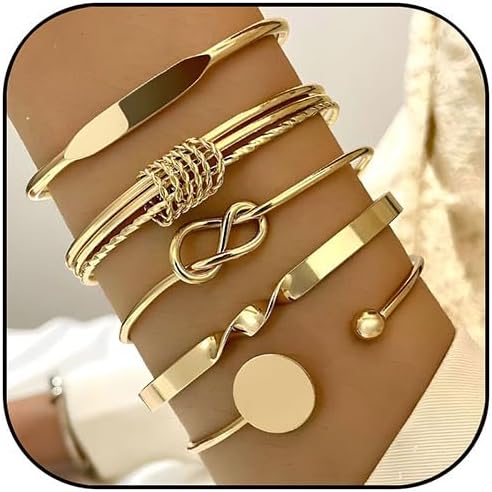 5Pcs Gold Bangle Bracelets Stackable Knot Twist Cuff Bracelet