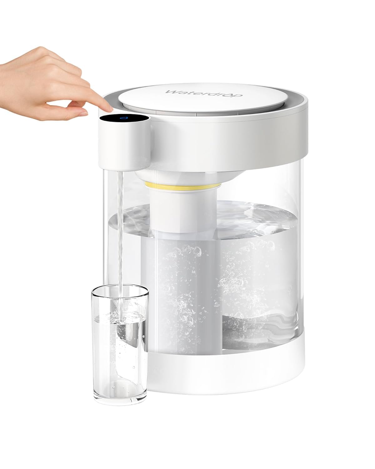 Waterdrop Glass Rechargeable Water Filter Dispenser, WD-ED12W 5.3L 3 Months Soften Water Instant Electric Jug, Reduce Calcium, Magnesium and other 70 Contaminants, Countertop Water Filtration System