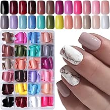 LoveOurHome 576pc Square Press on Nails Medium Fake Nails with Glue Tab, Medium Glue on Nails Press ons Nail Square Acrylic Nail Full Cover Artificial Fingernails Stick False Nail for Women Girls