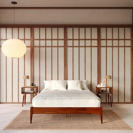 Bme Dinkee 15-Inch Solid Wood Queen Platform Bed Frame - Japanese Joinery, Minimalist Style - Wood Slats, Easy Assembly, No Box Spring Needed - Chocolate
