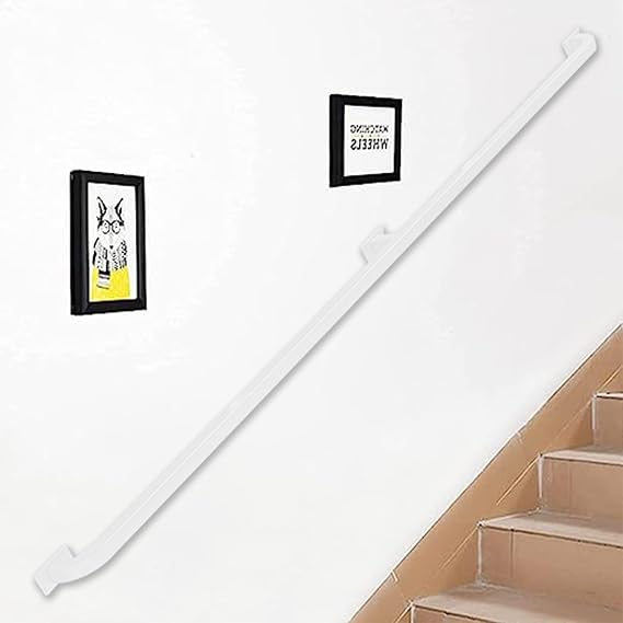 Modern White Handrail for Stairs - Complete Kit,Staircase Banister Hand Rails Metal Wrought Iron Wall Support,Hand Railings for Indoor Outdoor Grab Rail (Size : 8.2 FT)
