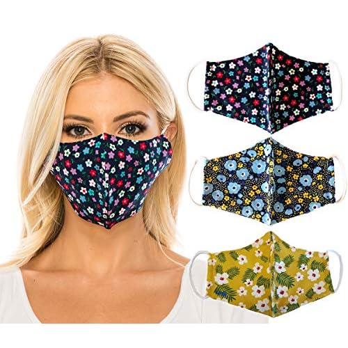 unik Multi Variety Pack Cloth Face Covers, 3 Pack, Filter Pockets, 100% Cotton, 2 layer, Washable, Reusable adult face cover, Olive ParadiseBlue GemFive Pedals-Adult Size