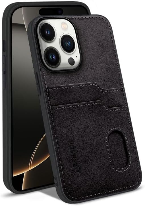 Case Compatible with Zebana Apple iPhone 15 Pro Max Luxury Leather Case with Zebana Card Holder Black
