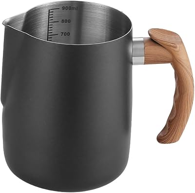 Steaming Pitcher Milk Frothing Pitcher Coffee Milk Frothing Cup with Wooden Handle Black, 32OZ900ML